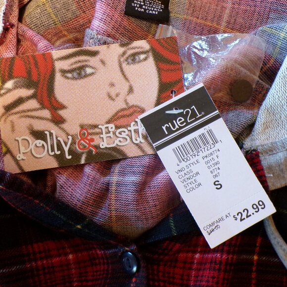 RUE 21 POLLY & ESTHER NWT Women's Light Weight Plaid Pull Over Hoodie Size SMALL - Picture 3 of 4
